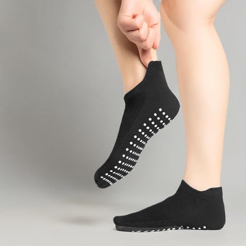 All Things Accessory Pilates Grip Socks for Women, Non-Slip Socks with Grippers for Yoga Barre Hospital, 3 Pairs Size 6-10 (Black) - Medaid International