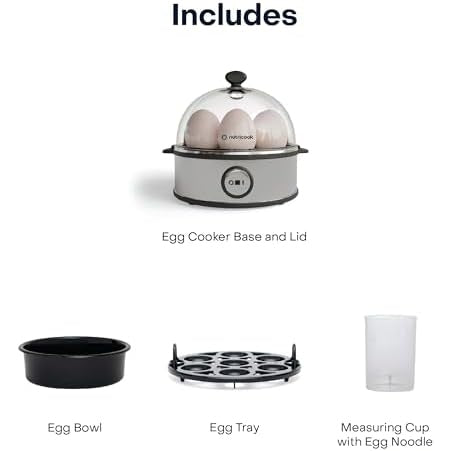 NutriCook Rapid Egg Cooker: 7 Egg Capacity Electric Egg Cooker for Boiled Eggs, Poached Eggs, Scrambled Eggs, or Omelettes with Auto Shut Off Feature - Silver - Medaid