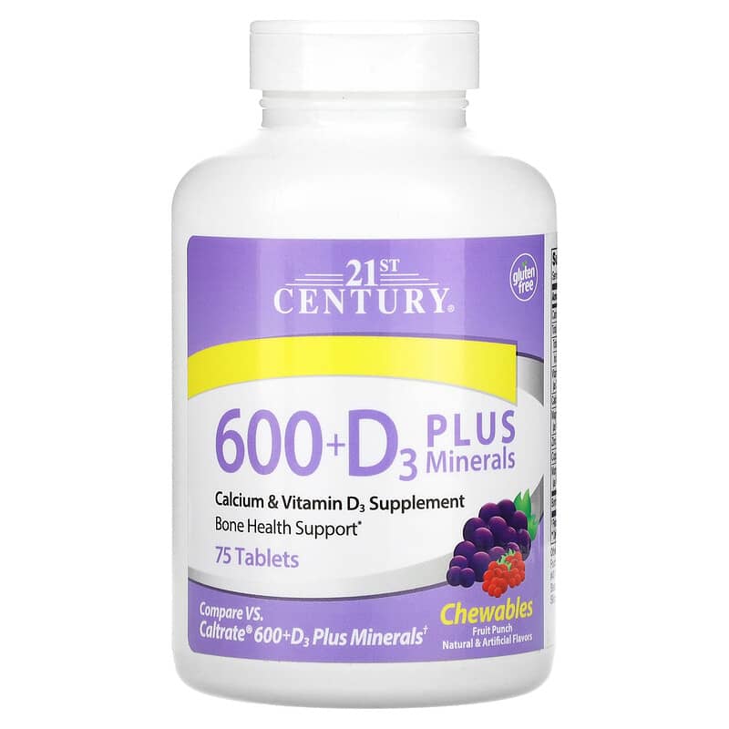 21st Century, Calcium 600 + D3 Plus Minerals, Fruit Punch, 75 Chewable Tablets - Medaid