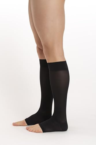 Relaxsan Antiembolism M0350A (1 Pair - Black, S) Open-toe anti-embolism knee high socks - 18 mmHg, 100% Made in Italy - Medaid International
