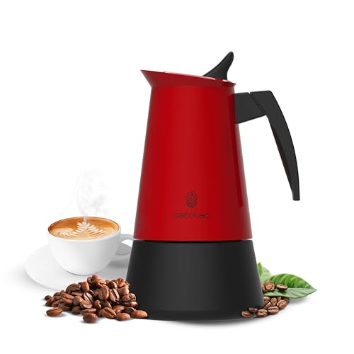 Cecotec - Red Italian Coffee Maker, 300 ml Capacity for 6 Cups, Steel Design, Safety Valve