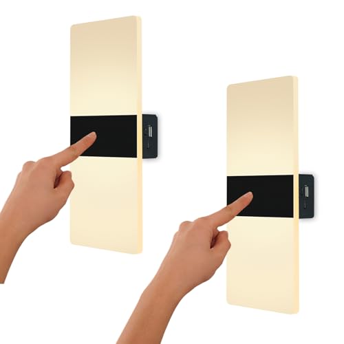Vomi - Battery Operated Wall Sconce Lights, USB Rechargeable, Touch Control, Set of 2