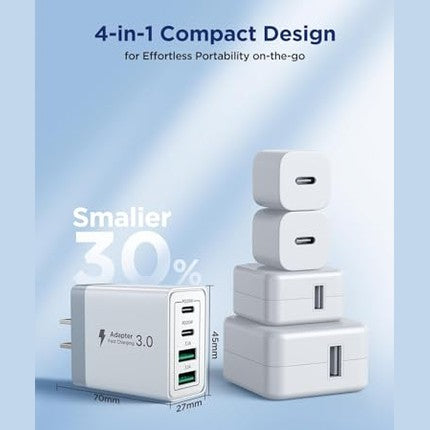 Aioneus - 40W Fast Charging USB C Block, 4-Port PD+QC for iPhone & Tablets