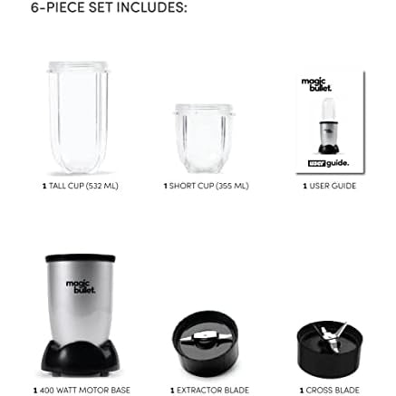 Magic Bullet Magic Bullet, 4 Piece Accessories, Multi-Function High-Speed Blender, Silver, MB4-0612 - Medaid
