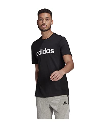 adidas Essentials Linear Logo Mens Short Sleeve Cotton T-Shirt Black/White - M - Medaid International