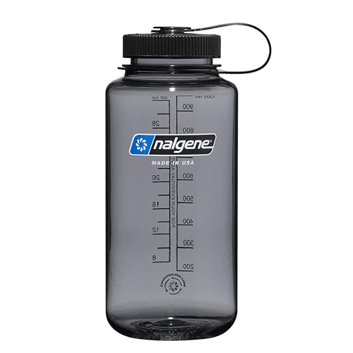 Nalgene Leak Proof Tritan BPA-Free Water Bottle - 32 oz Wide Mouth - Made in the USA for Outdoor Use & Daily Hydration (Grey w/Black Lid)|B0B9T4KCV7