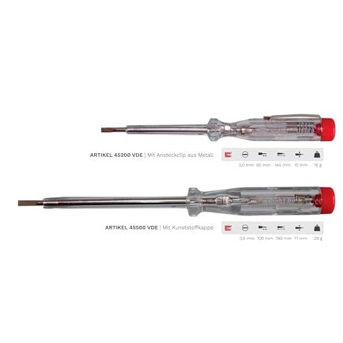 H+H 45200 45500 VDE Standard Tester 45200/45500 Voltage Tester/Phase Tester Set up to 250 V 4 Pieces (2X 45200 / 2X 45500) GS Tested 0680 Made in Germany, Transparent/red, 2X 140 mm / 2X 190 mm - Medaid International