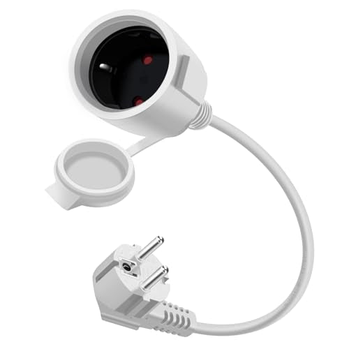 HuaLiSiJi - 90 Degree Schuko Extension Cable, 16A/250V, IP44 Rated, 0.3m
