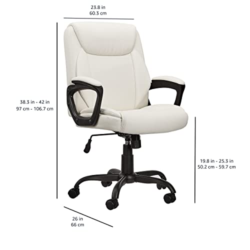 Amazon Basics Classic Puresoft PU Padded Mid-Back Height Adjustable Office Computer Desk Chair with Armrest, 26"D x 23.75"W x 42"H, Cream - Medaid International