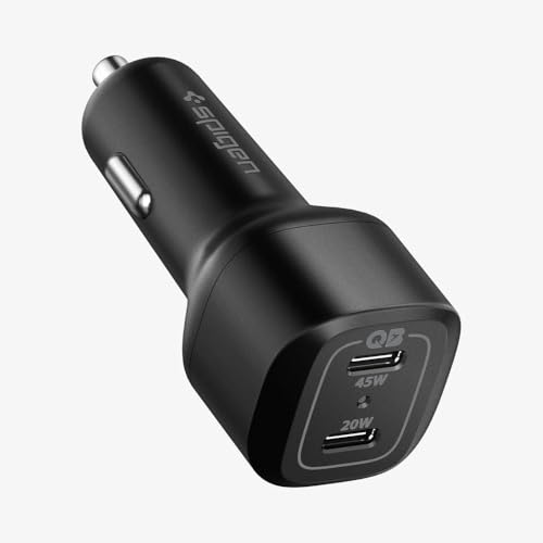Spigen - 65W Dual USB C Car Charger, Fast Charging PD 3.0 for iPhone & MacBook