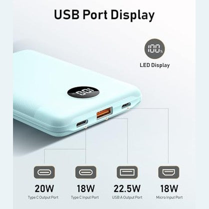 Veektomx - 10000mAh Mini Power Bank with 22.5W Quick Charge & USB C PD