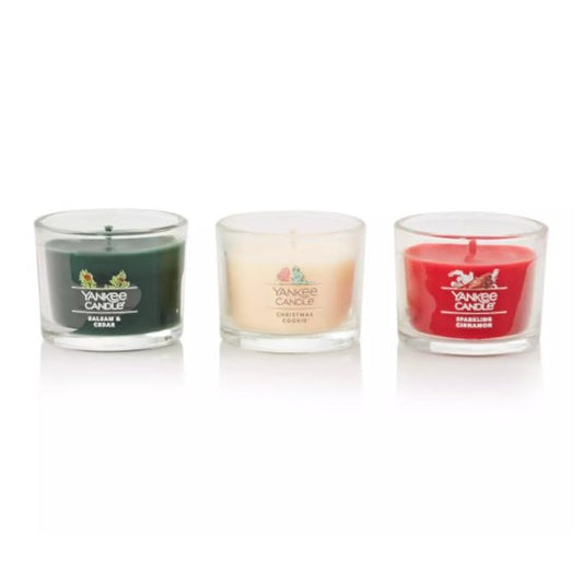 Yankee Candle Set of 3 Mini Candles - Balsam & Cedar, Christmas Cookie, Sparkling Cinnamon - Medaid International