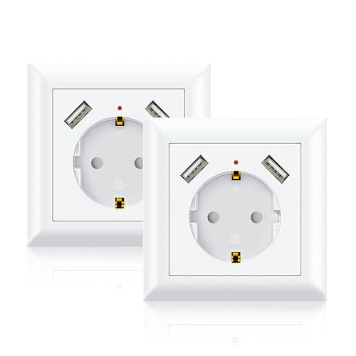 Yeapow - USB Wall Outlet with 2 USB Ports, 2.8A, Fits Standard Wall Socket, White