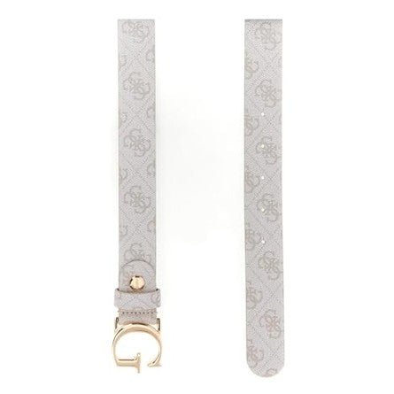 Guess - Women's Monogram Belt in White & Beige with Gold G Buckle