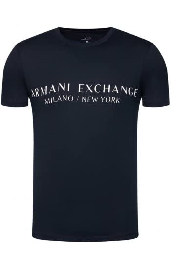 Armani Exchange Men's Short Sleeve Milan New York Logo Crew Neck Tee, Navy, Medium - Medaid International