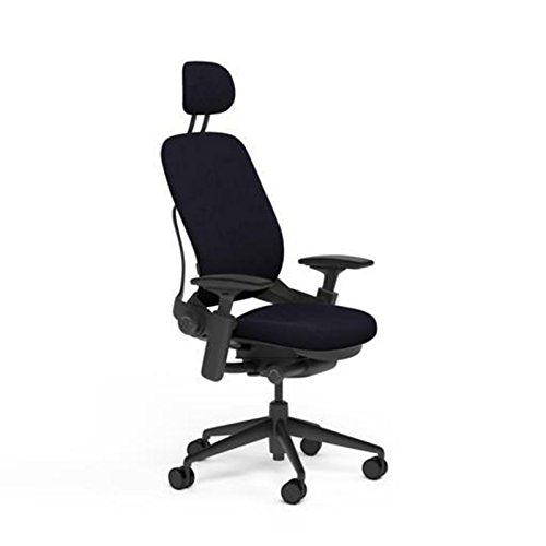 Steelcase Leap Desk Chair V2 with Headrest in Buzz2 Black Fabric - 4-Way Highly Adjustable Arms - Black Frame and Base - Soft Dual Wheel Hard Floor Casters - Medaid International