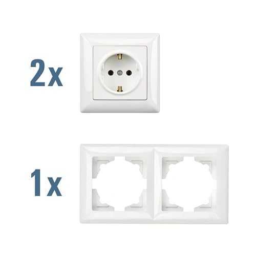 Adakat - Flush-Mounted Socket Set, All-in-One, 2 Sockets + Frame, Pure White