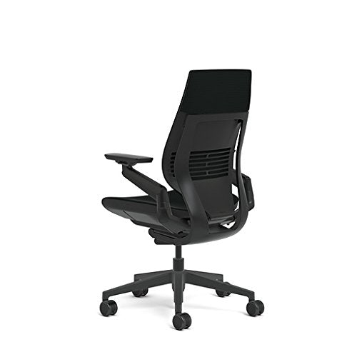 Steelcase Gesture Office Chair - Black Leather, Medium Seat Height, Wrapped Back, Dark on Dark Frame, Lumbar Support - Medaid International