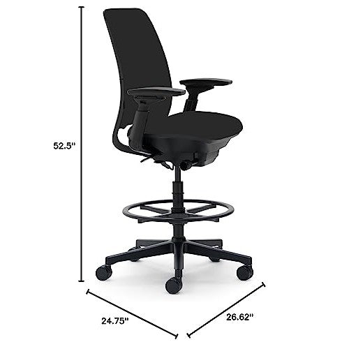 Steelcase Amia Fabric Stool with Fully Adjustable Arms, Black - Medaid International