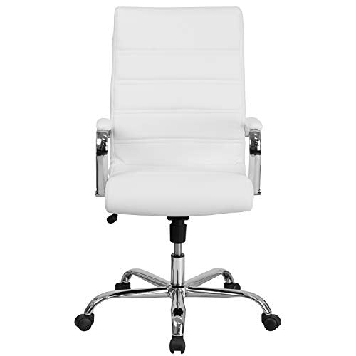 Flash Furniture Whitney High-Back Swivel LeatherSoft Desk Chair with Padded Seat and Armrests, Adjustable Height Padded Office Chair, White/Chrome - Medaid International