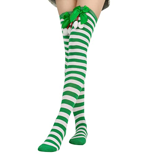 Christmas Striped Socks, Calf Socks with Bow and Ball Decorations xmas Stockings Party Knee Highs Christmas Gifts for Friends - Medaid International