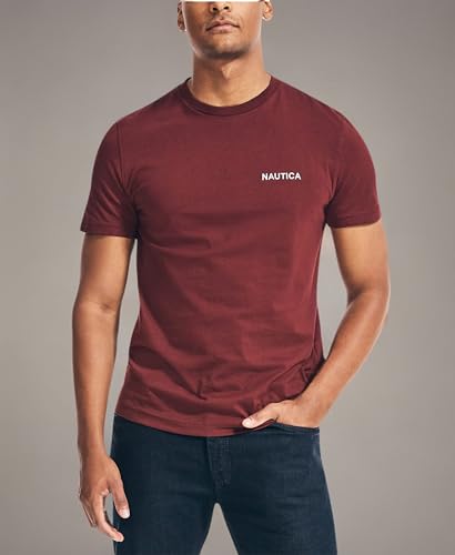 Nautica Men's Short Sleeve Solid Crew Neck T-Shirt, Royal Burgundy, Small - Medaid International