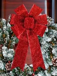 2 Pcs Christmas Bows for Wreaths, Christmas Wreath Bows, Glittering Bows, Red Bows for Front Door, Christmas Decor, Holiday Craft Bows for Wreath Indoor Outdoor Wall Window Decorations - Medaid International