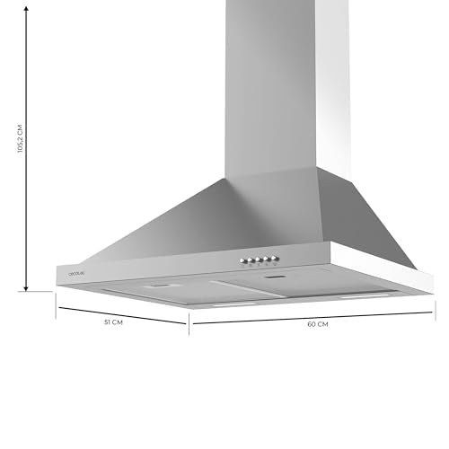 Cecotec - 60 cm Stainless Steel Pyramid Cooker Hood, 165 W Motor, 650 m³/h Suction