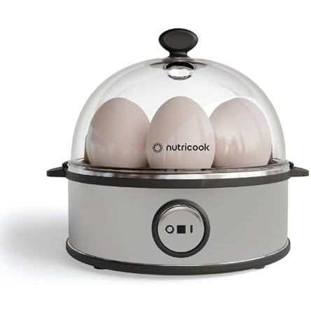 NutriCook Rapid Egg Cooker: 7 Egg Capacity Electric Egg Cooker for Boiled Eggs, Poached Eggs, Scrambled Eggs, or Omelettes with Auto Shut Off Feature - Silver - Medaid