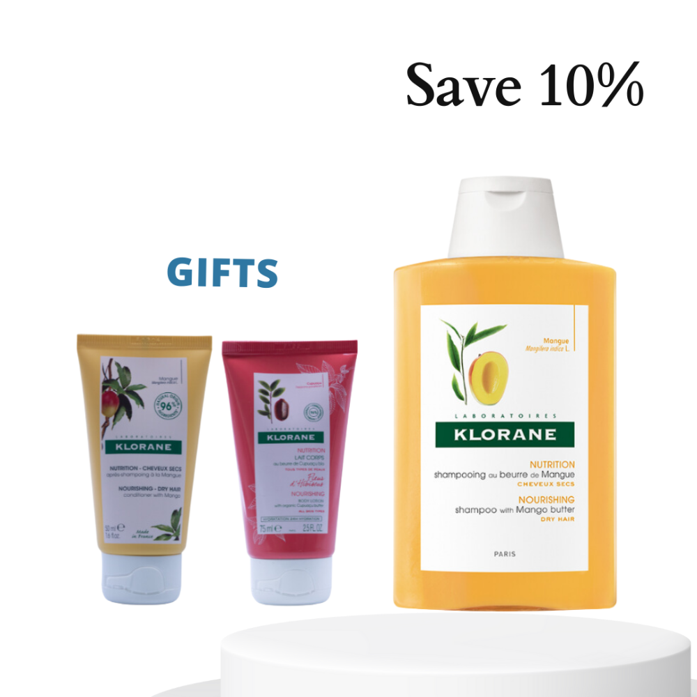 Klorane Mango Butter Shampoo 200 ml + Free Klorane Mango Conditioner 50 ml + Free Klorane Cupuaco Flower Body Lotion 75 ml