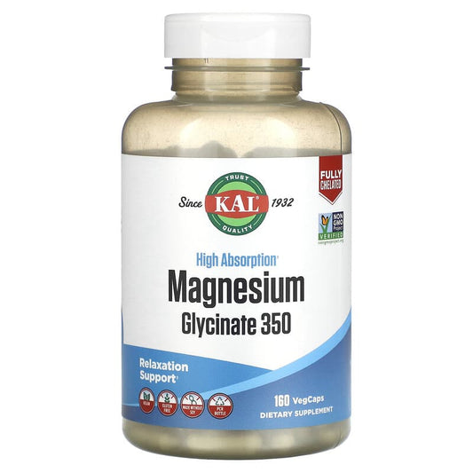 KAL, High Absorption Magnesium Glycinate 350, 160 VegCaps - Medaid International