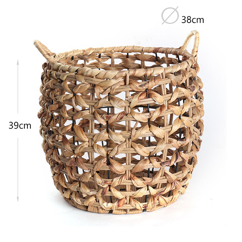 39 CM Multipurpose Handmade Rattan Woven Round Storage Basket with Handles Organizer Baskets for Living Room Bedroom Nursery Laundry - Medaid - Lebanon