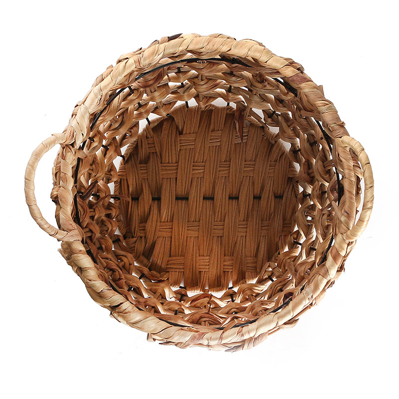 39 CM Multipurpose Handmade Rattan Woven Round Storage Basket with Handles Organizer Baskets for Living Room Bedroom Nursery Laundry - Medaid - Lebanon