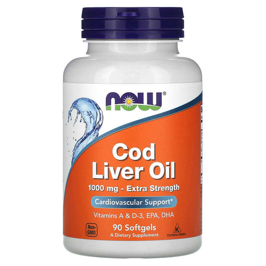 NOW Foods, Cod Liver Oil, Extra Strength, 1,000 mg, 90 Softgels - Medaid International