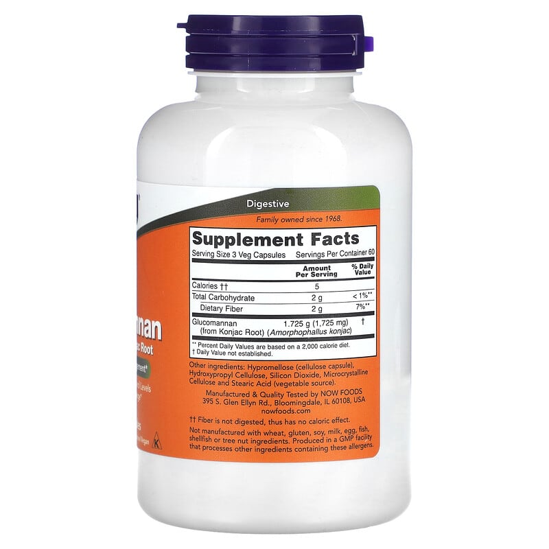 NOW Foods, Glucomannan, 1,725 mg, 180 Veg Capsules - Medaid International