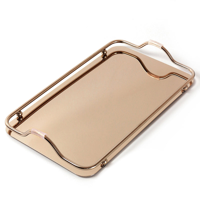 35 CM Stainless Steel Rectangular Mirror Tray with Handles Serving Trays for Food Drinks Snacks and Appetizers Rose Gold - Medaid - Lebanon