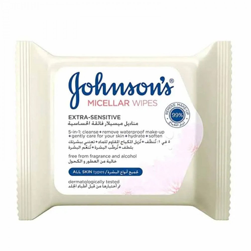 Johnson's Facial Wipes Micellar Extra Sensitive White 25's - Medaid
