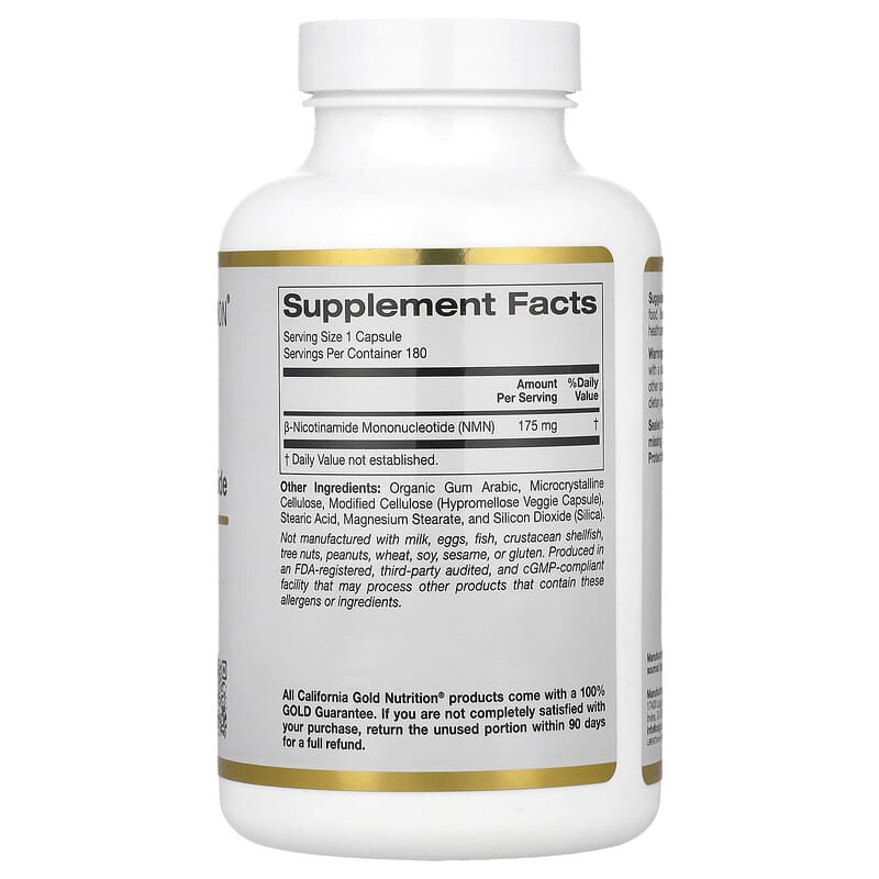 California Gold Nutrition, NMN, 175 mg , 180 Veggie Capsules - Medaid International