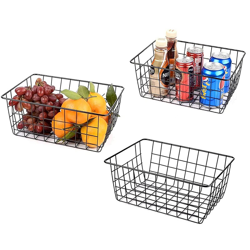 36 CM Metal Wire Food Storage Basket with Handles Multipurpose Organizer Baskets for Organizing Kitchen Cabinets Pantry Drawers and Bathroom Black - Medaid International