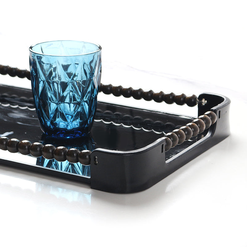 36 CM Plexi Mirrored Top Rectangular Serving Tray with Handles Multifunctional Organizer Tray for Food Drinks Snacks and Appetizers Black - Medaid - Lebanon