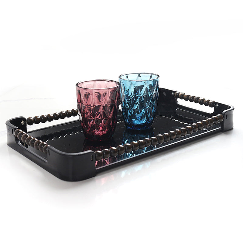 36 CM Plexi Mirrored Top Rectangular Serving Tray with Handles Multifunctional Organizer Tray for Food Drinks Snacks and Appetizers Black - Medaid