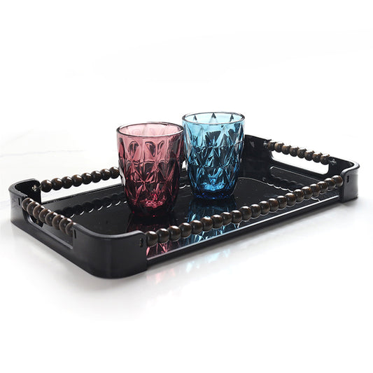 36 CM Plexi Mirrored Top Rectangular Serving Tray with Handles Multifunctional Organizer Tray for Food Drinks Snacks and Appetizers Black - Medaid - Lebanon