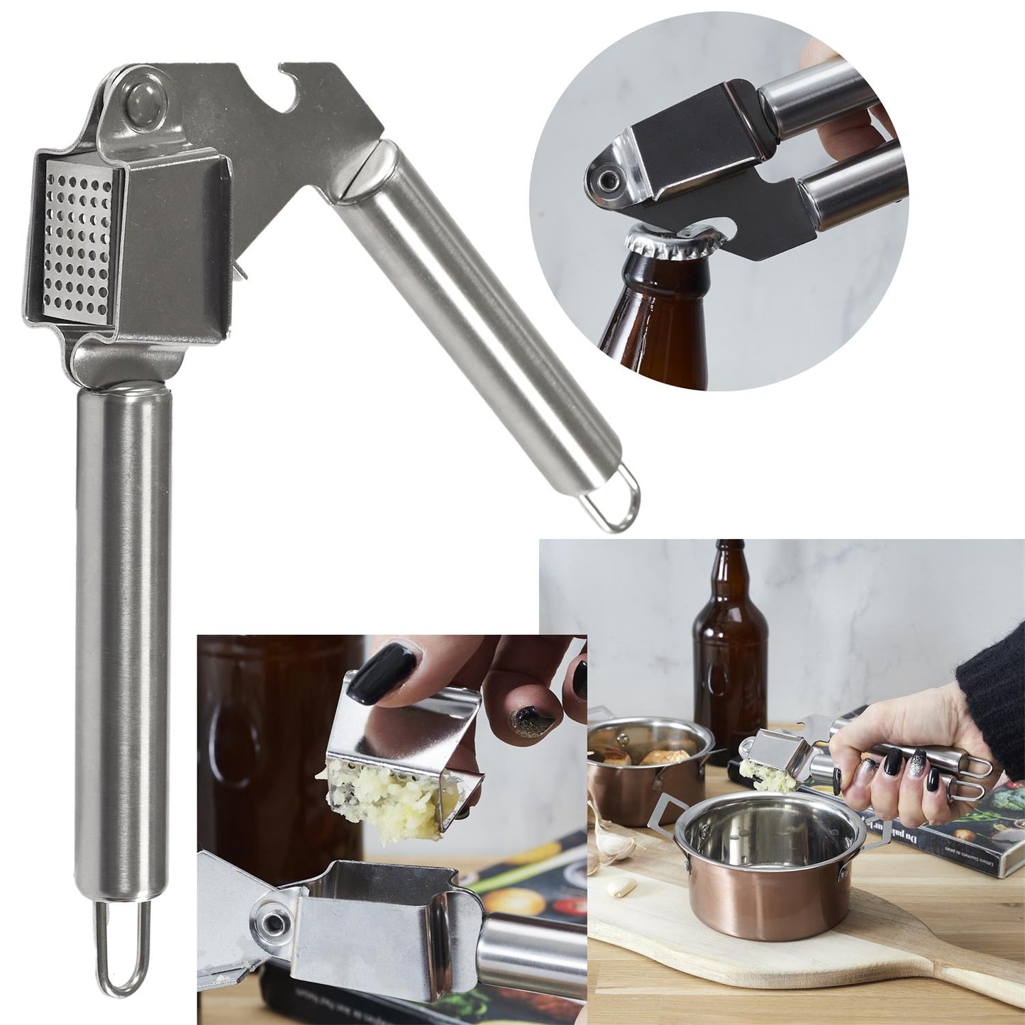 2 in 1 STAINLESS STEEL GARLIC PRESS + BOTTLE OPENER
