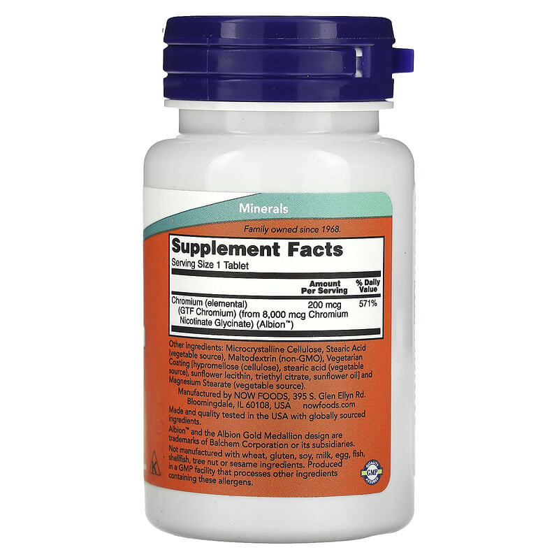 NOW Foods, GTF Chromium, 200 mcg, 100 Tablets - Medaid International