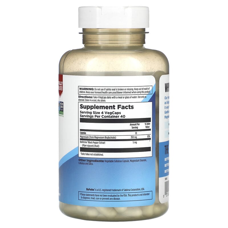 KAL, High Absorption Magnesium Glycinate 350, 160 VegCaps - Medaid International