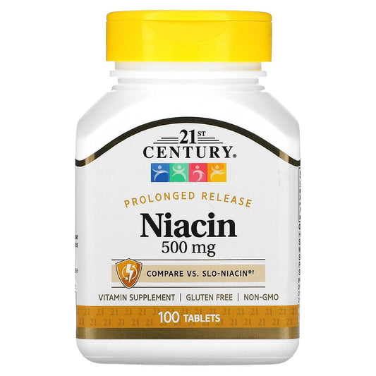 21st Century, Niacin, Prolonged Release, 500 mg, 100 Tablets - Medaid