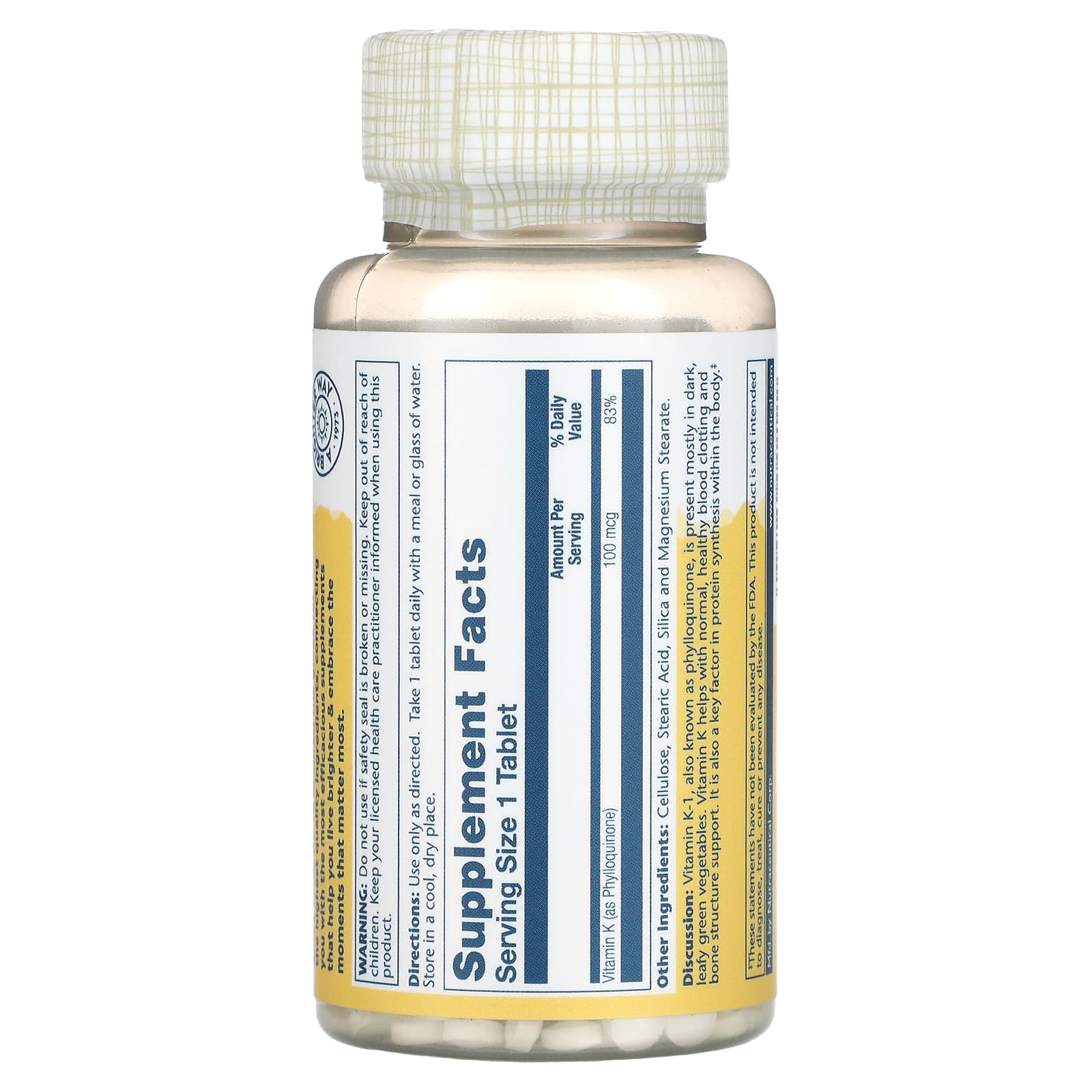 Solaray, Vitamin K, 100 mcg, 100 Tablets - Medaid International