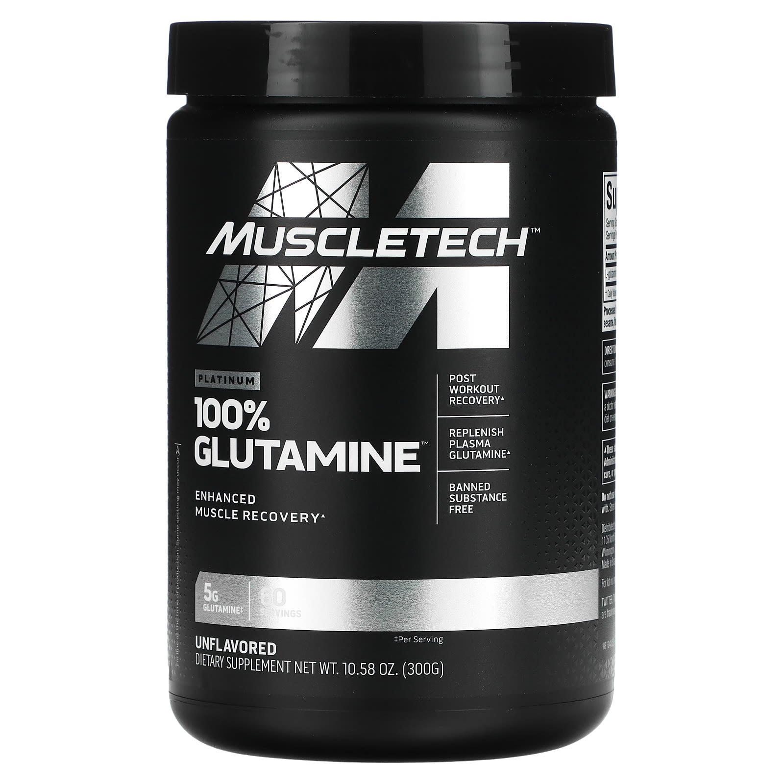 MuscleTech, Platinum 100% Glutamine, Unflavored, 300 g - Medaid International