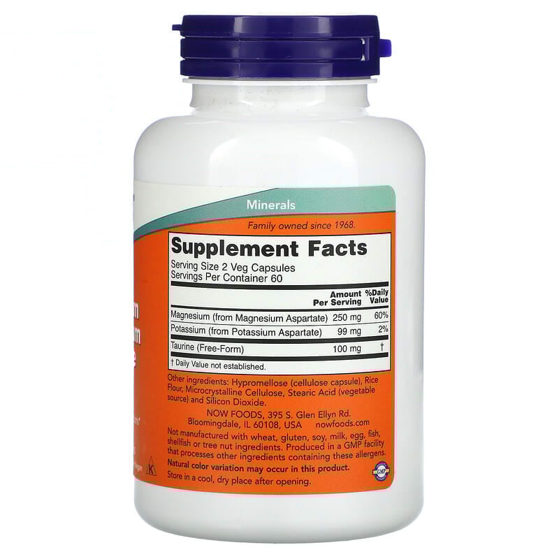 NOW Foods, Magnesium & Potassium Aspartate, 120 Veg Capsules - Medaid International