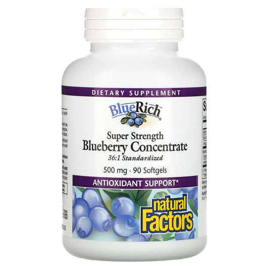 Natural Factors, BlueRich, Super Strength Blueberry Concentrate, 500 mg, 90 Softgels - Medaid International